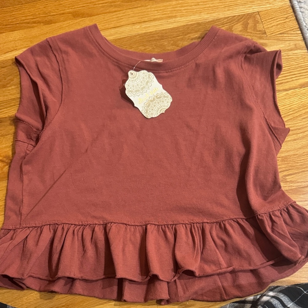 Altar'd State Girls' Ruffled Hem Tee - Warm Brown